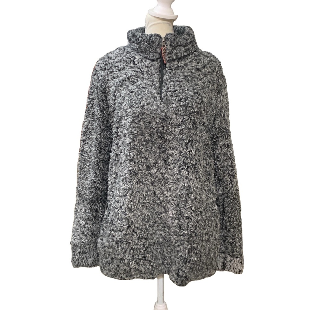 Weatherproof Vintage Gray Heathered Faux Fur Sherpa Quarter Zip Pullover Sweater